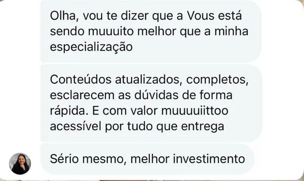 Depoimento de aluna sobre a VOUS Academy