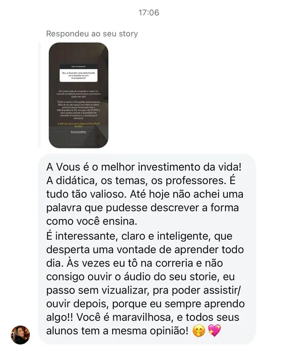 Depoimento de aluna sobre a VOUS Academy